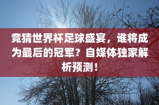 竞猜世界杯足球盛宴，谁将成为最后的冠军？自媒体独家解析预测！