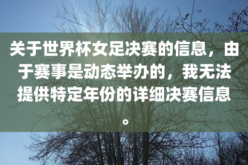 关于世界杯女足决赛的信息，由于赛事是动态举办的，我无法提供特定年份的详细决赛信息。