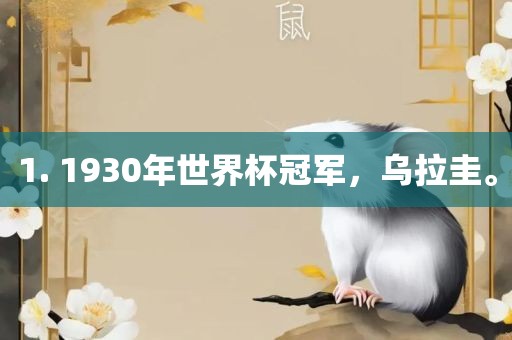 1. 1930年世界杯冠军，乌拉圭。