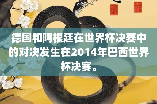 德国和阿根廷在世界杯决赛中的对决发生在2014年巴西世界杯决赛。漯河市盈旭机械设备有限公司