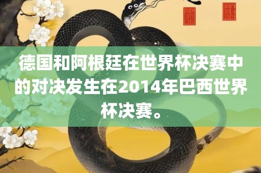 德国和阿根廷在世界杯决赛中的对决发生在2014年巴西世界杯决赛。漯河市盈旭机械设备有限公司