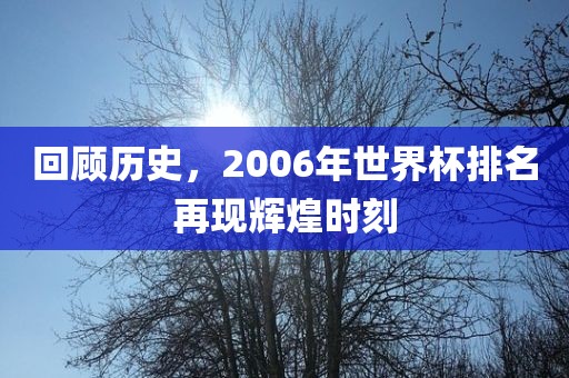 回顾历史，2006年世界杯排名再现辉煌时刻