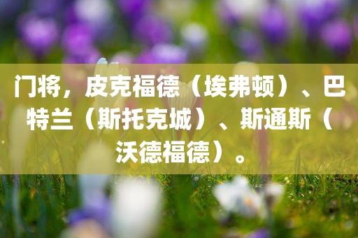 门将，皮克福德（埃弗顿）、巴特兰（斯托克城）、斯通斯（沃德福德）。